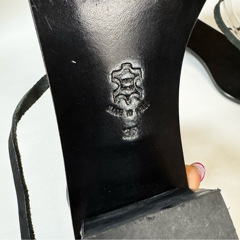 ATP Atelier Black Leather Ankle Wrap Sandals - Picture 3 of 7